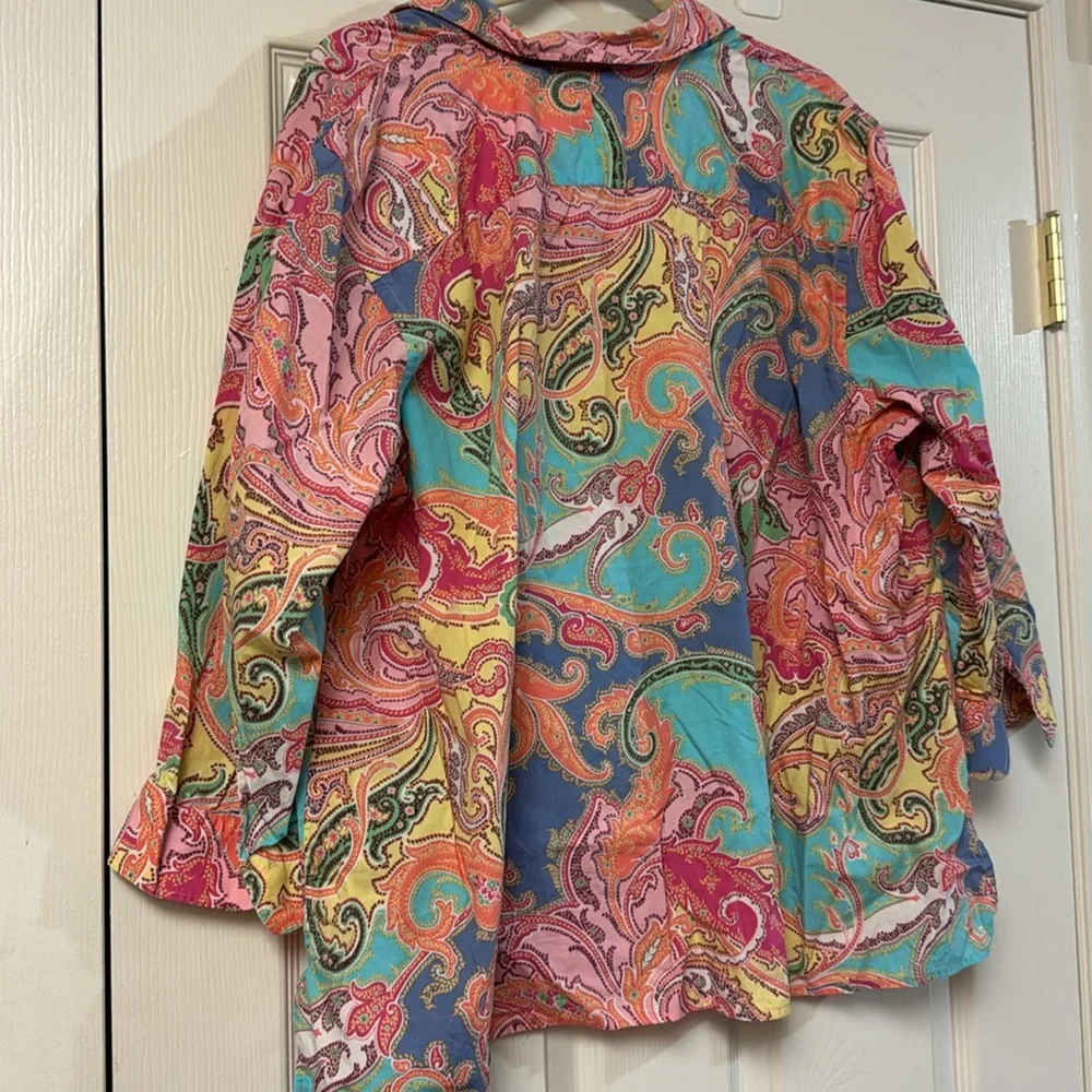Chaps Ralph Lauren pastel paisley 3/4 sleeves button down shirt women’s 3x - Picture 5 of 5